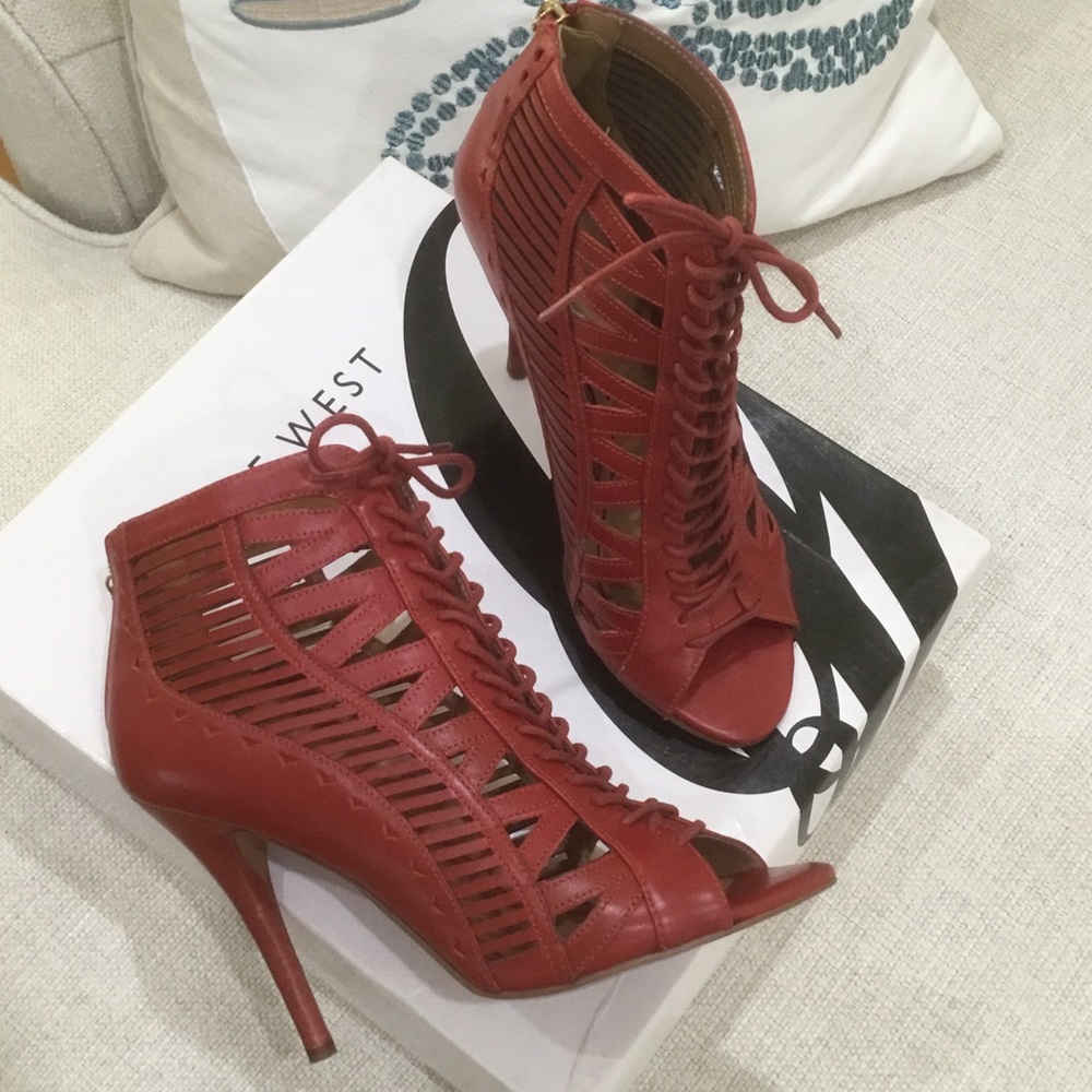 Nine West Angelica Red Cutout Lace-Up Heels